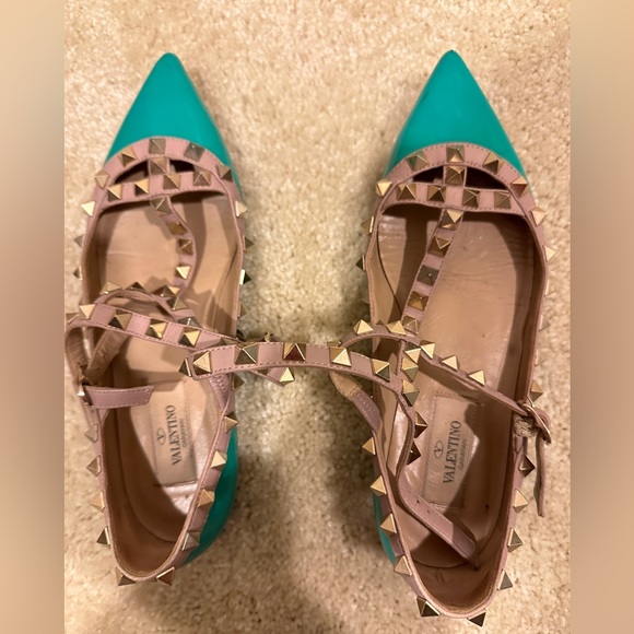 Green Valentino Rockstud Ballerina Flats - Picture 3 of 5